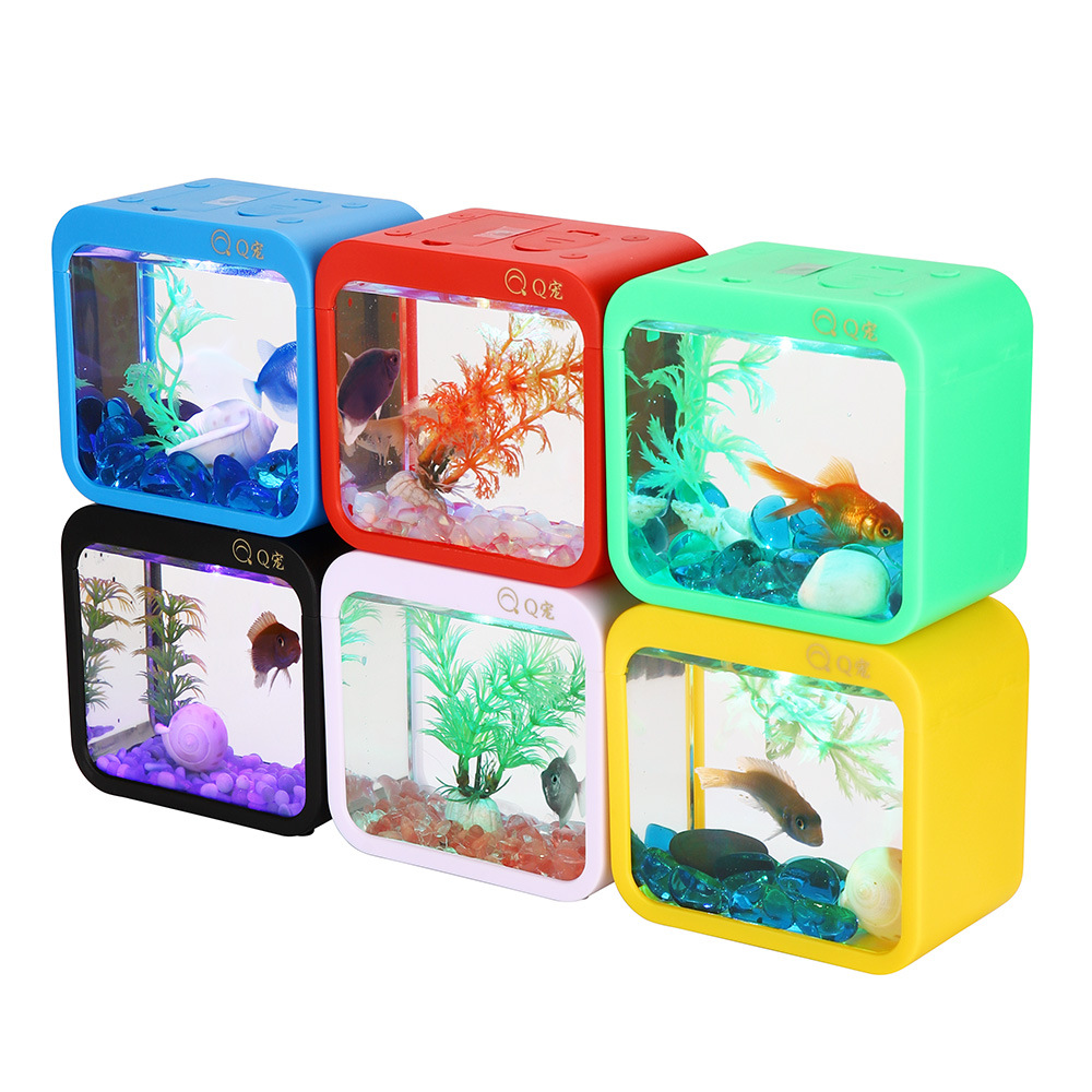 Aquarium Fish Jar - カラフルでクリエイティブなベタボックス、ライト、乾電池付き (別売り) 取り外し可能なミニ生態造園水族館