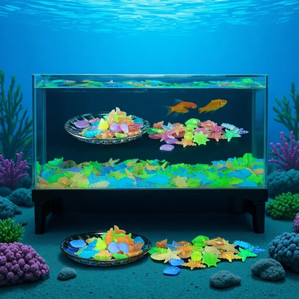 Aquarium Fish Only - 光る発光海洋石、蛍光貝殻、カラフルなヒトデ、水槽の景観装飾用、暗闇で光る