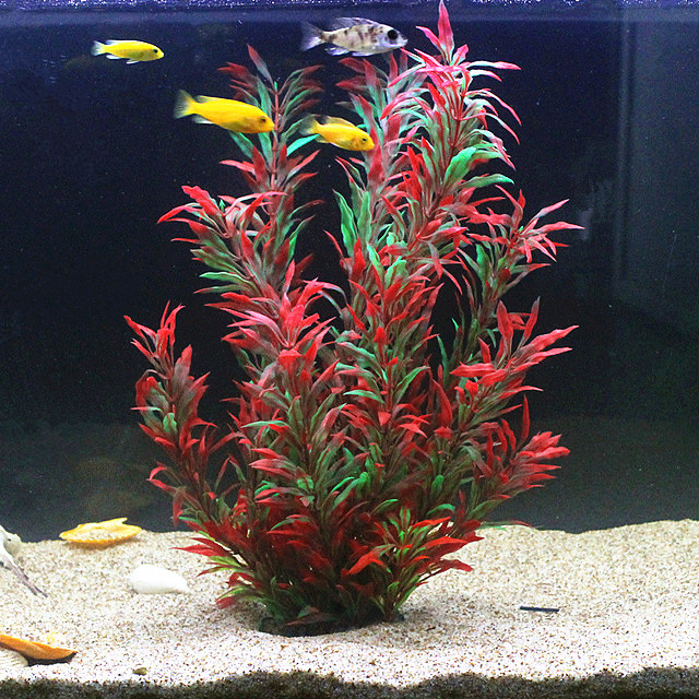 Aquarium Fish Only - 人工水槽50cm,珍しい植物,水族館,偽の竹の葉,水草,プラスチック製の紫色の緑の水草,造園の装飾