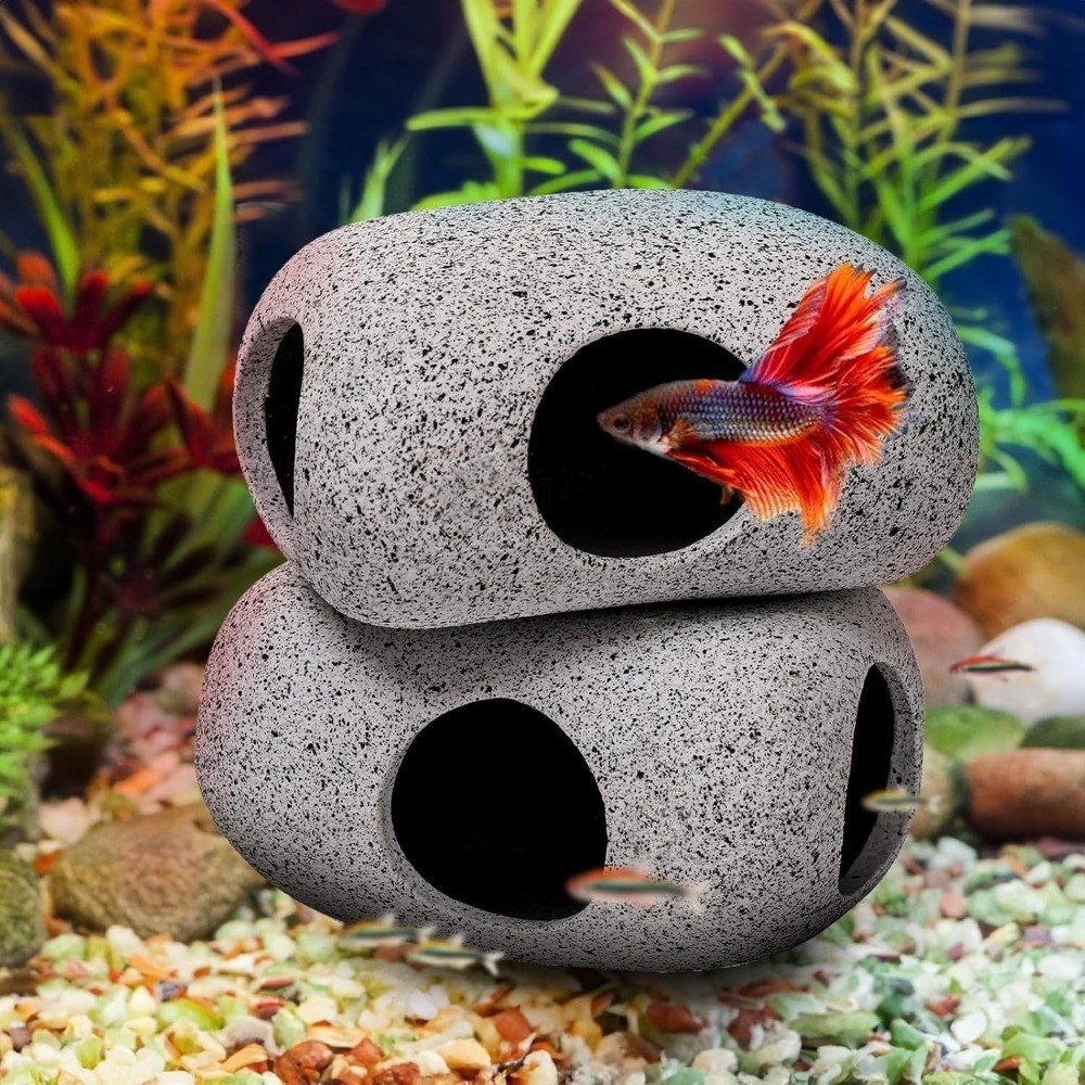 紫粘土水槽隠れ家ロック自然な質感シミュレーション工芸品水槽洞 - Aquarium Fish Hiding Places のレビューと価格