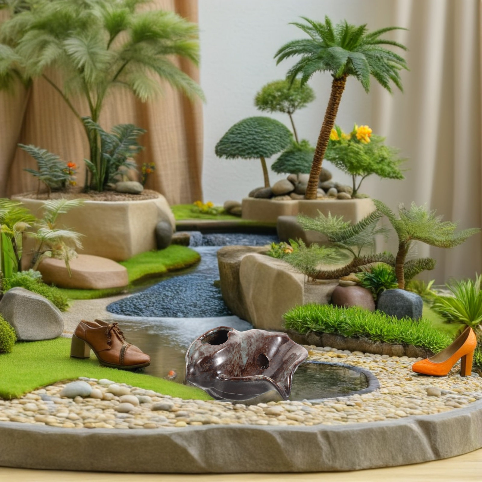 セラミック製の壺型噴水、V字型の注水口、背面給水、屋内外庭園 - Aquarium Fish Tank のレビューと価格