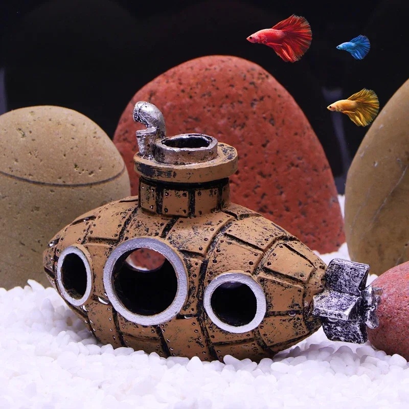 樹脂製潜水艦型オーナメント、水槽飾り、魚やエビの隠れ家、洞窟 - Aquarium Fish Hiding Places のレビューと価格