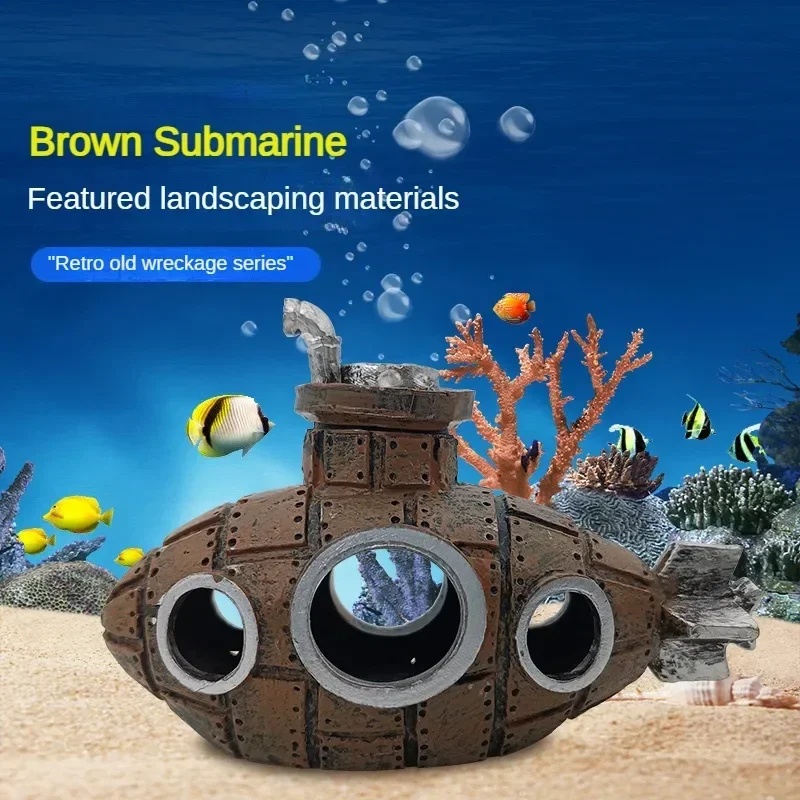 樹脂製潜水艦型オーナメント、水槽飾り、魚やエビの隠れ家、洞窟 - Aquarium Fish Hiding Places のレビューと価格